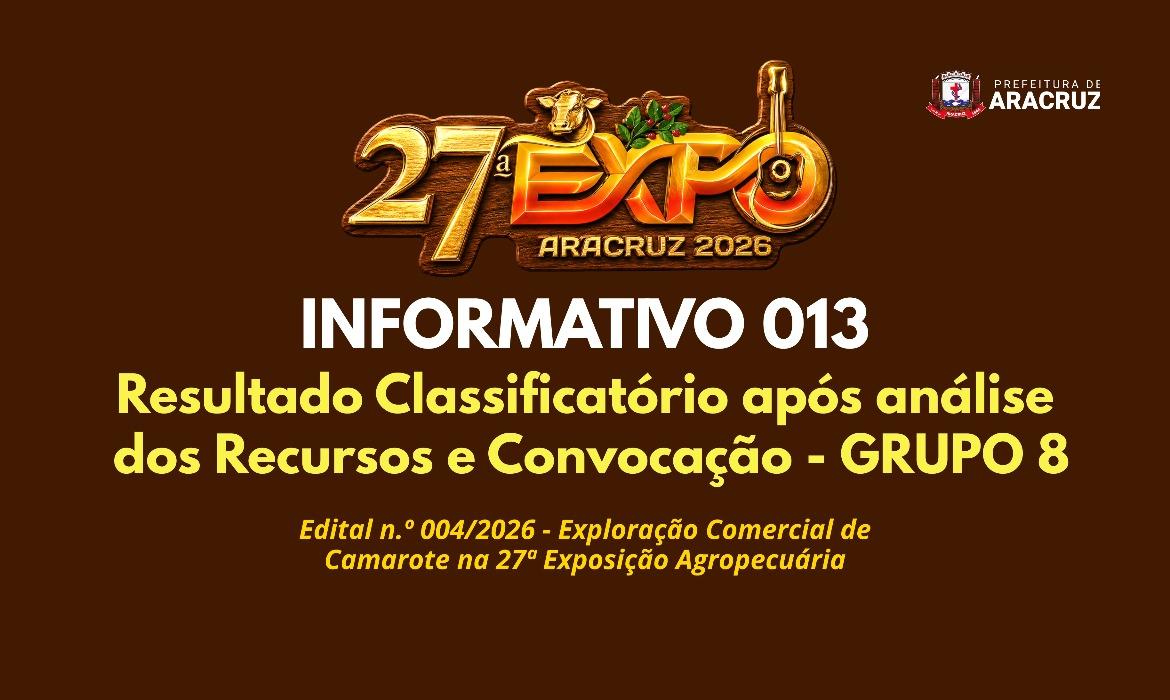 27ª Expo Aracruz: Retificação do Resultado Classificatório após Recurso - GRUPO 8